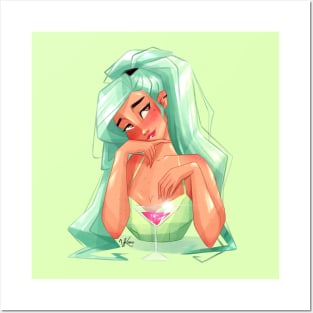 Cosmopolitan Green haired Girl Posters and Art